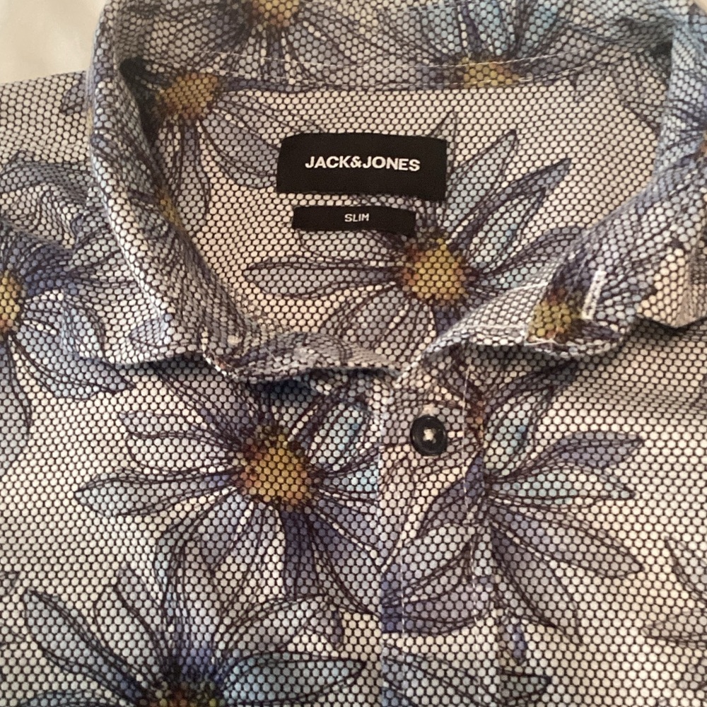 Jack & Jones Slim Floral Polo in White, Blue & Yellow
